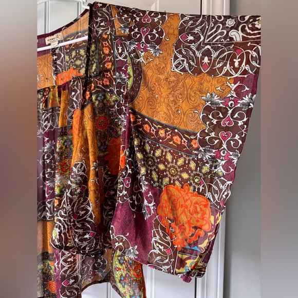 ONE WORLD Multicolor Kimono Boho Rave Festival Flowy Blouse Tunic Drape Sleeve L - Picture 10 of 13
